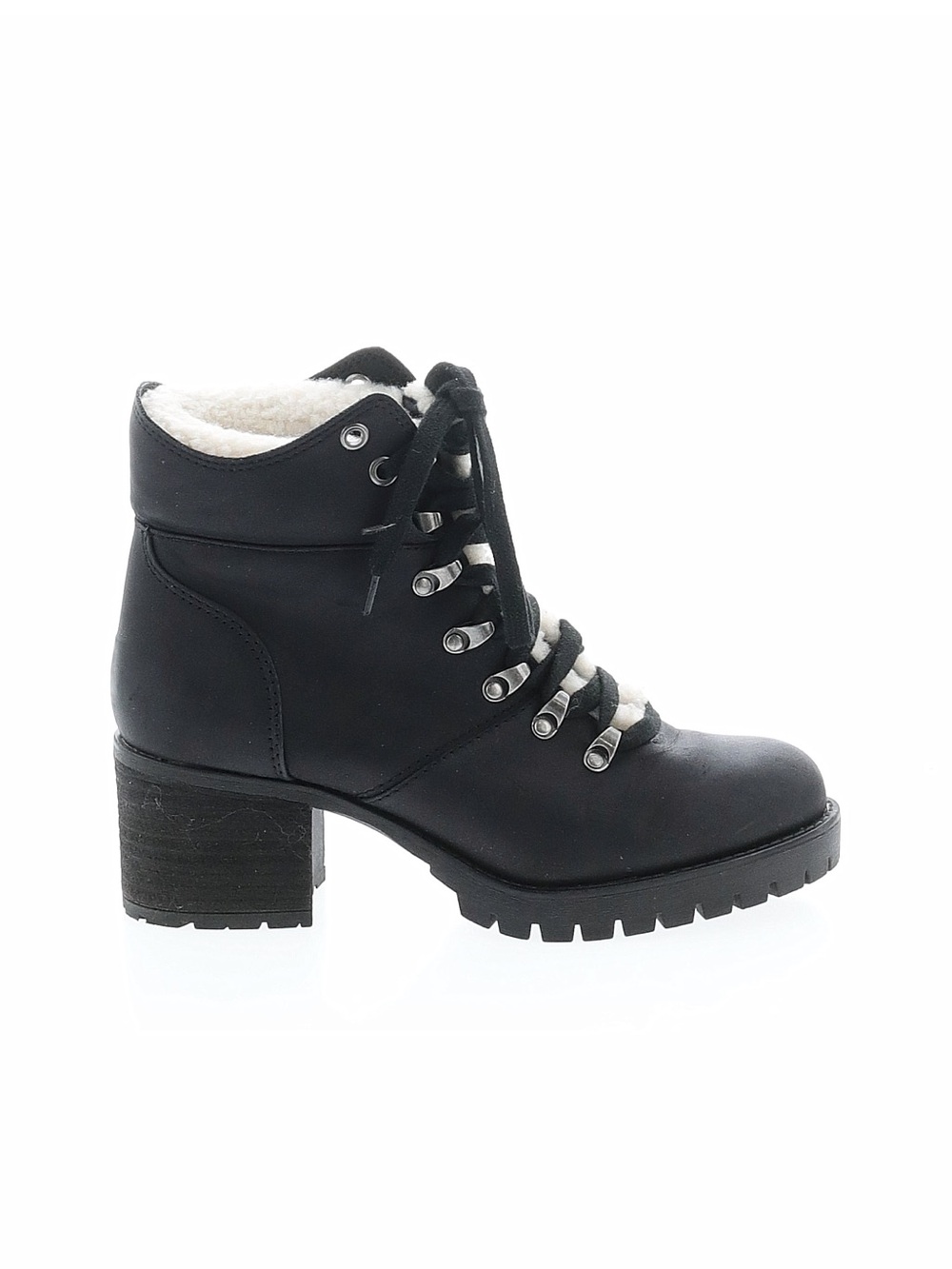 MIA Black Lace-Up Shearling Combat Ankle Boots